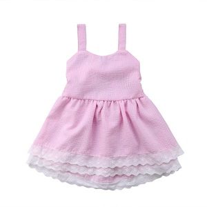 Striped Strap Backless Bowknot Ruffle Dress